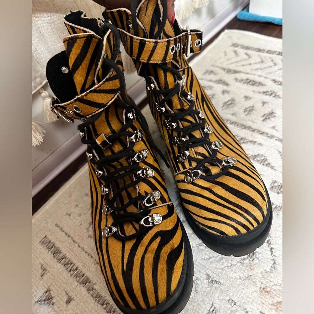 Jeffrey Campbell tiger print lace up boots